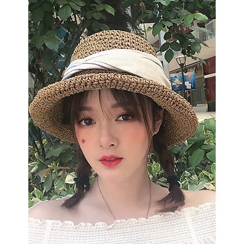 Women basic cute cotton straw hat, solid color