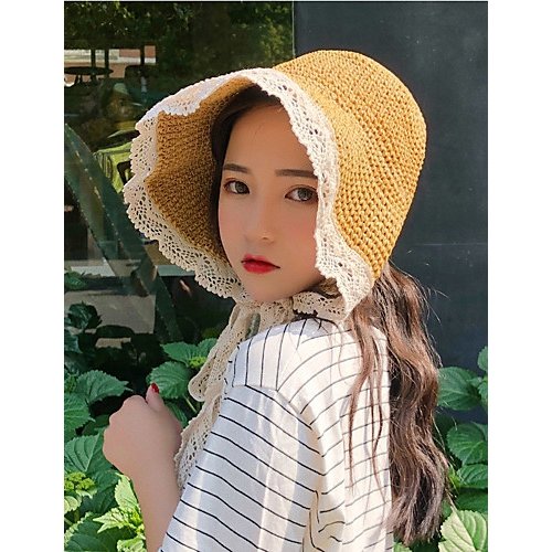 Female basic cute straw hat straw hat sun hat flower