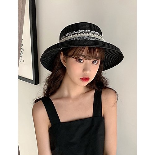 Women basic cute straw hat straw hat sun hat floral print