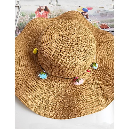 Women basic cute straw straw hat sun hat solid color floral print