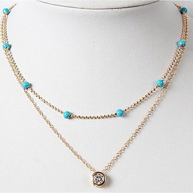 Women turquoise cubic zirconia necklaces layered wrapped layered necklace fashion jewelry necklace