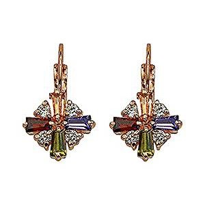 Women elegant rose / white steel cross earring gem