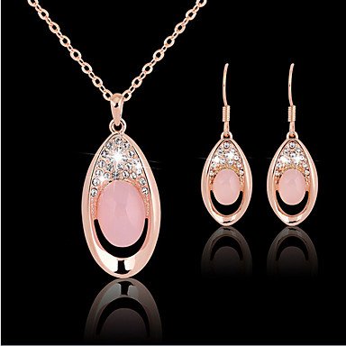 Crystal Jewelry Set Pendant Necklace Ladies Party Work Fashion Cubic Zirconia Rose Gold Plated Earrings Jewelry Rose Gold Party