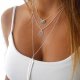 Women layered crystal pendant necklace tassel feather tassel necklace